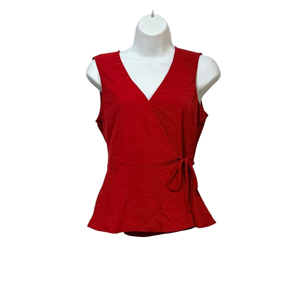 Montgomery Post Womens Red Wrap Peplum Blouse Sleeveless V-Neck MP WBL127257-SFP